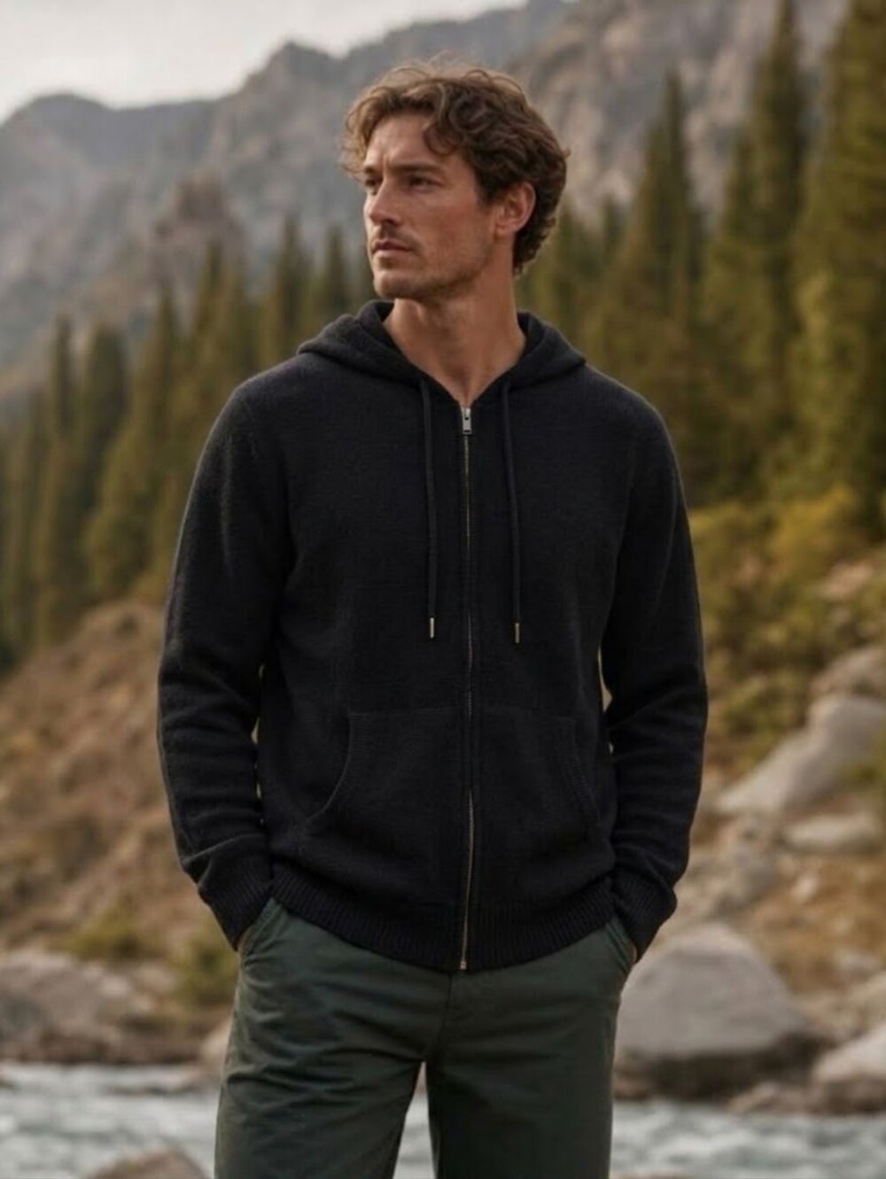 Quince Mongolian Cashmere Full Zip Men’s Hoodie Sweater Black Size Medium